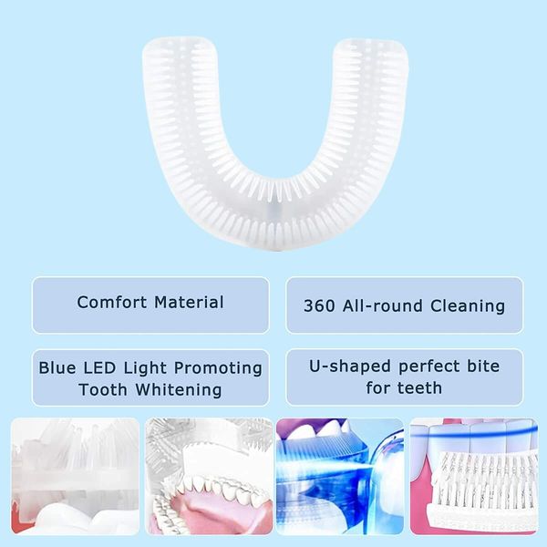 Adult Ultrasonic Electric Toothbrush U Shape Automatic Toothbrush 360 Cleaning Teeth Whitening Rechargeable IPX7 Waterproo