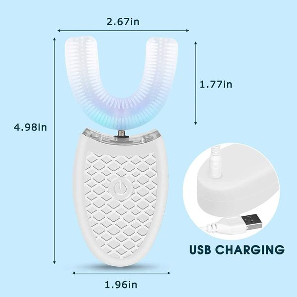 Adult Ultrasonic Electric Toothbrush U Shape Automatic Toothbrush 360 Cleaning Teeth Whitening Rechargeable IPX7 Waterproo