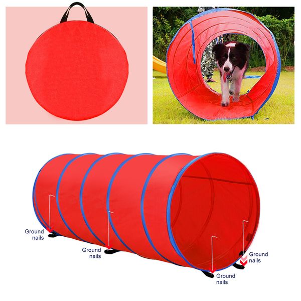 Petscene Dog Agility Equipment 5PC Set Obstacle Course Pet Training Kit Supplies Jump Hurdle Tunnel Poles Pause Box Carrying Bags