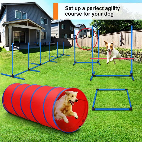 Petscene Dog Agility Equipment 5PC Set Obstacle Course Pet Training Kit Supplies Jump Hurdle Tunnel Poles Pause Box Carrying Bags