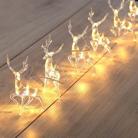 1.5M Christmas fairy lights, reindeer fairy lights LED on silver wire deer warm white Static battery operated LED garland garden decoration