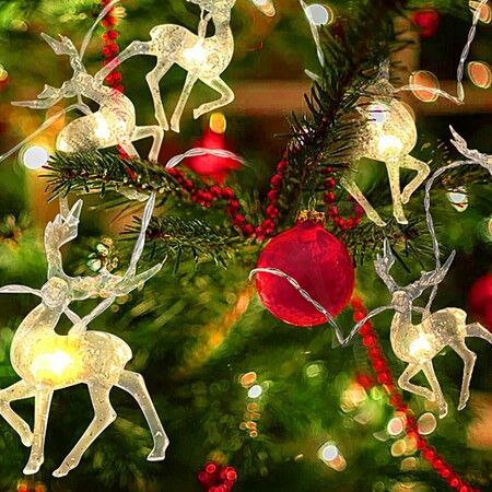 1.5M Christmas fairy lights, reindeer fairy lights LED on silver wire deer warm white Static battery operated LED garland garden decoration