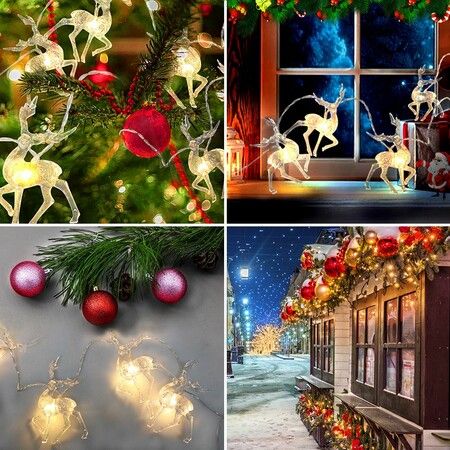 1.5M Christmas fairy lights, reindeer fairy lights LED on silver wire deer warm white Static battery operated LED garland garden decoration