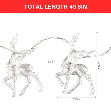 1.5M Christmas fairy lights, reindeer fairy lights LED on silver wire deer warm white Static battery operated LED garland garden decoration