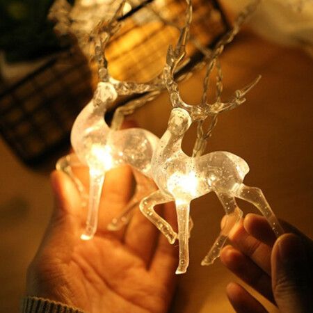 1.5M Christmas fairy lights, reindeer fairy lights LED on silver wire deer warm white Static battery operated LED garland garden decoration