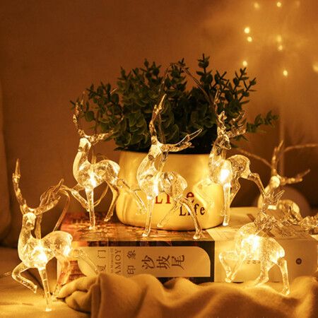 1.5M Christmas fairy lights, reindeer fairy lights LED on silver wire deer warm white Static battery operated LED garland garden decoration