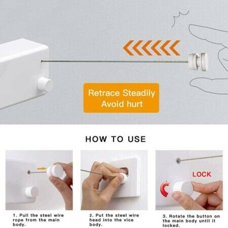 Retractable Clothesline Indoor, Retractable Double Lines, Double Line (Drill) (Whtie T)