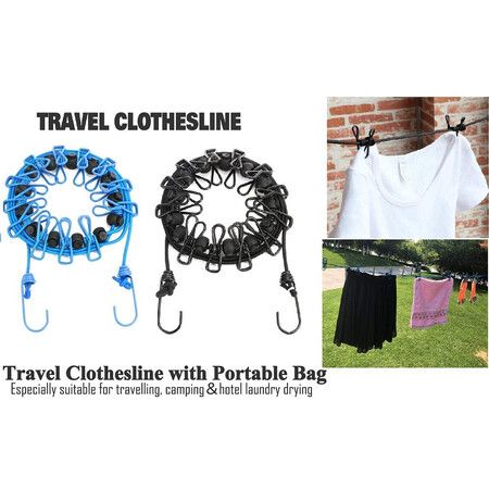 1 Pack Portable Clothesline with 12 Clothespins Travel Clothesline