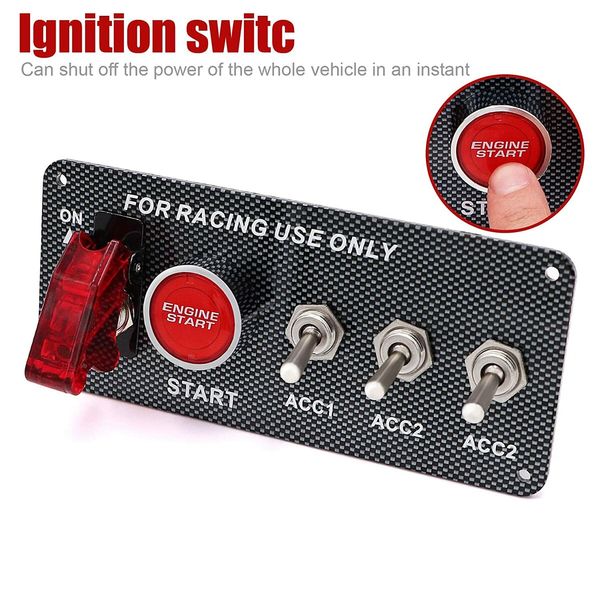 12V Ignition Switch Panel 5 in 1 Racing Car Engine Start Push Button LED Toggle for Racing Car Truck