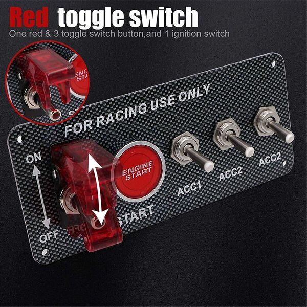 12V Ignition Switch Panel 5 in 1 Racing Car Engine Start Push Button LED Toggle for Racing Car Truck