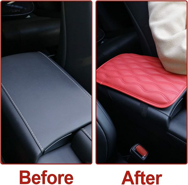 Auto Center Console Pad, Universal Waterproof Car Armrest Seat Box Cover for Most Vehicle, SUV, Truck, Car (Red)