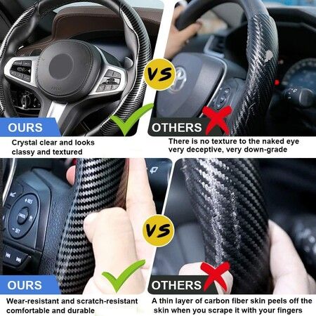 Carbon Fiber Steering Wheel Cover for Men Women, Compatible with 99% Cars, Black