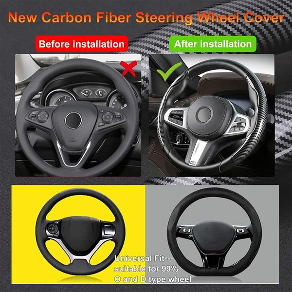 Carbon Fiber Steering Wheel Cover for Men Women, Compatible with 99% Cars, Black