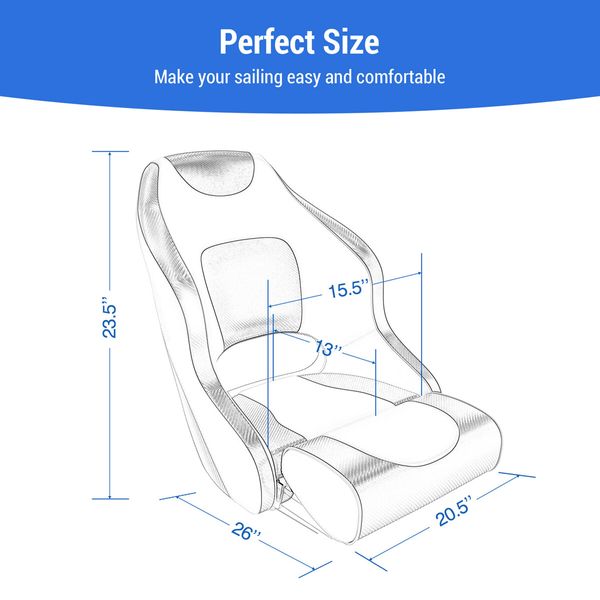 OGL Captains Bucket Boat Seat Chair Helm Sports Flip Up Bolster Charcoal and White