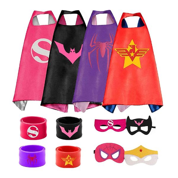 Kids Superhero Capes Set Bracelets for Girls Halloween Birthday Party Costumes