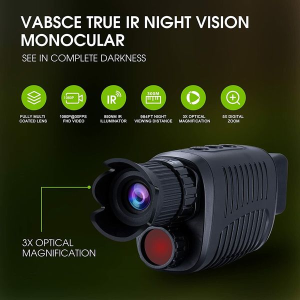 Digital Night Vision Monocular for 100% Darkness, 1080p Full HD Video for Hunting, Camping, Travel, Surveillance