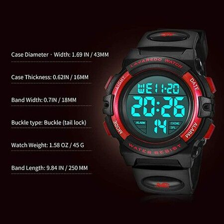 Kids Watch,Boys Watch for 3-15 Year Old Boys,Digital Sport Outdoor Multifunctional Chronograph LED 50 M Waterproof