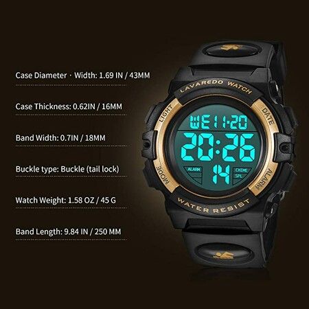 Kids Watch,Boys Watch for 3-15 Year Old Boys,Digital Sport Outdoor Multifunctional Chronograph LED 50 M Waterproof