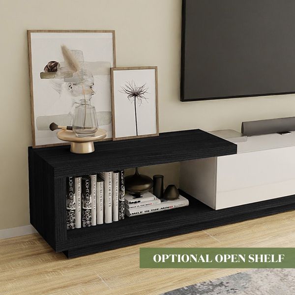 Extendable TV Unit Entertainment Centre Storage Cabinet Stand Console Bench Table 190 To 260cm 3 Drawers Black and White