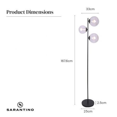 Sarantino 3-Light Black Metal Floor Lamp