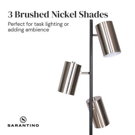 Sarantino 3-Shade Metal Floor Lamp Nickel & Matte Black Finish