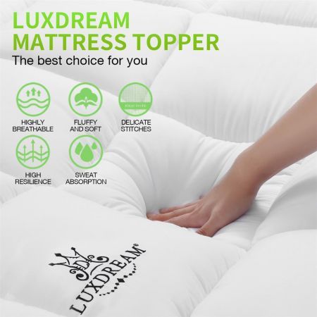 Single Size Mattress Topper Pillowtop Bed Pad Mat Soft for Back Pain Single Size White Luxdream 900gsm