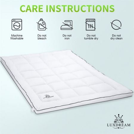 King Size Mattress Pillowtop Bed Topper Mat Pad Soft for Back Pain White Luxdream 900gsm