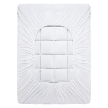 Queen Size Mattress Topper Soft Pillowtop Bed Mat Pad for Back Pain with Skirt White Luxdream 1000gsm