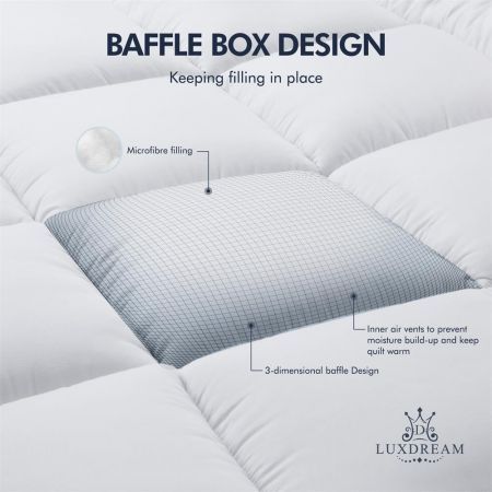 Queen Size Mattress Topper Soft Pillowtop Bed Mat Pad for Back Pain with Skirt White Luxdream 1000gsm