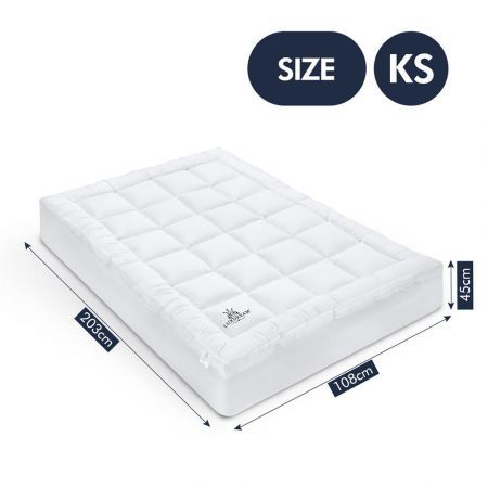 Mattress Topper King Single Pillowtop Bed Soft Mat Pad for Back Pain with Skirt White Luxdream 1000gsm