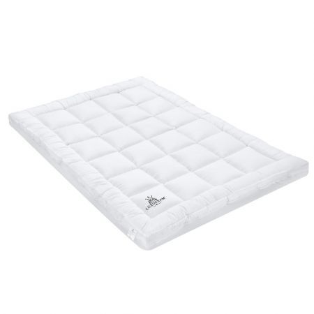 King Mattress Topper Soft Pillowtop Bed Pad Mat for Back Pain with Skirt White Luxdream 1000gsm