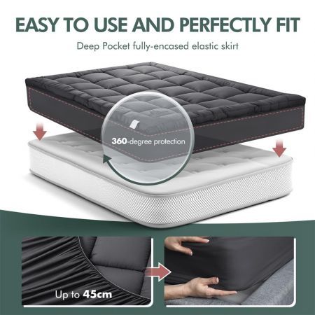 Single Mattress Bed Topper for Back Pain Pillowtop Pad Soft Mat with Skirt Grey Luxdream 1000gsm