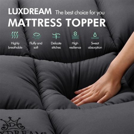 Queen Mattress Topper Soft Bed Pad Pillowtop Mat for Back Pain with Skirt Grey Luxdream 1000gsm