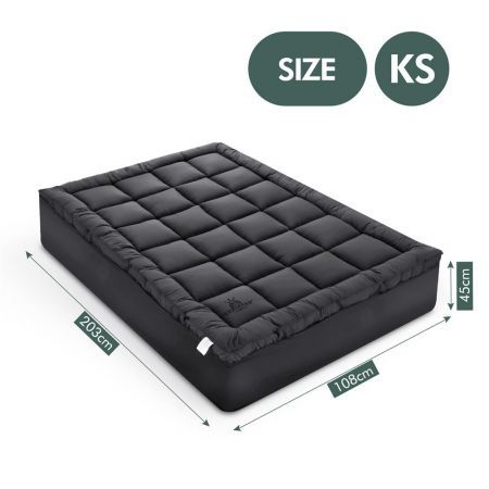 King Single Mattress Topper Pillowtop Bed Pad Mat for Back Pain Soft with Skirt Grey Luxdream 1000gsm