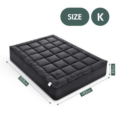 King Mattress Topper Pillowtop Bed Pad Soft Mat for Back Pain with Skirt Grey Luxdream 1000gsm