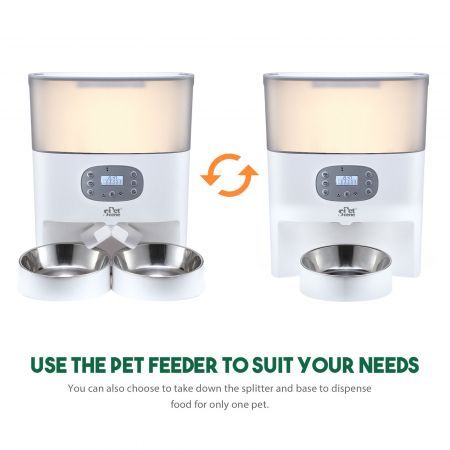 Auto Pet Cat Feeder Dog Automatic Dual Bowls Timed Food Dispenser 6L with Voice Recorder Petscene White