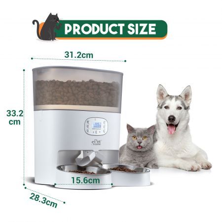 Auto Pet Cat Feeder Dog Automatic Dual Bowls Timed Food Dispenser 6L with Voice Recorder Petscene White