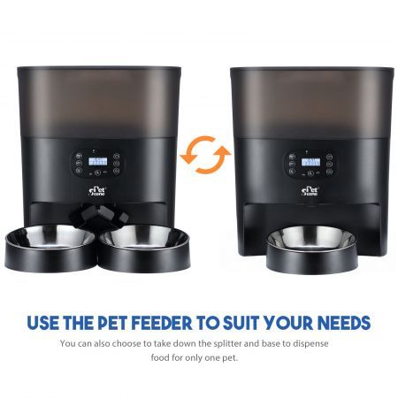 Automatic Pet Cat Feeder Dog Auto Dual Bowls Timed Food Dispenser 6L with Voice Recorder Petscene Black