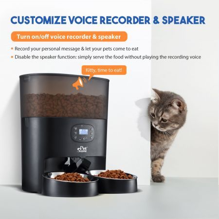 Automatic Pet Cat Feeder Dog Auto Dual Bowls Timed Food Dispenser 6L with Voice Recorder Petscene Black