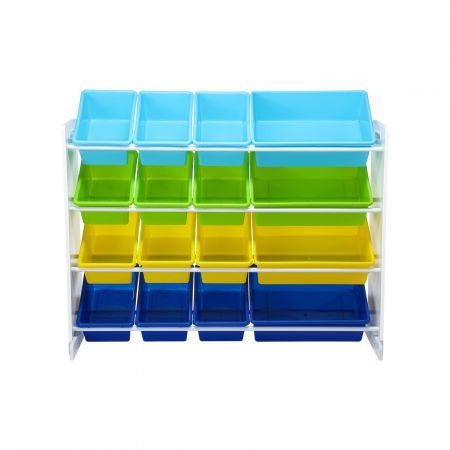 Kids Toy Box Bookshelf Organiser Storage Rack Display Shelf 16 Plastic Bins Drawers Unit Multicolour Kidbot