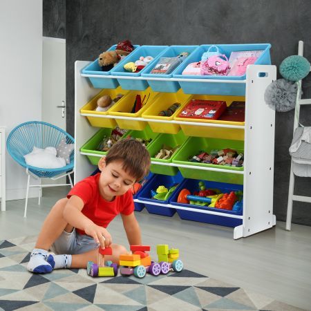 Kids Toy Box Bookshelf Organiser Storage Rack Display Shelf 16 Plastic Bins Drawers Unit Multicolour Kidbot