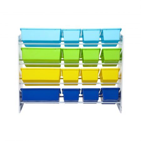 Kids Toy Box Bookshelf Organiser Storage Rack Display Shelf 16 Plastic Bins Drawers Unit Multicolour Kidbot