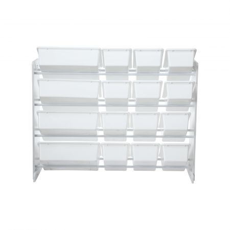 Kids Toy Box Organiser Bookshelf Storage Rack Display Shelf 4 Tier 16 Plastic Bins Drawers Unit White Kidbot 