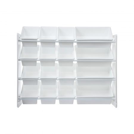 Kids Toy Box Organiser Bookshelf Storage Rack Display Shelf 4 Tier 16 Plastic Bins Drawers Unit White Kidbot 