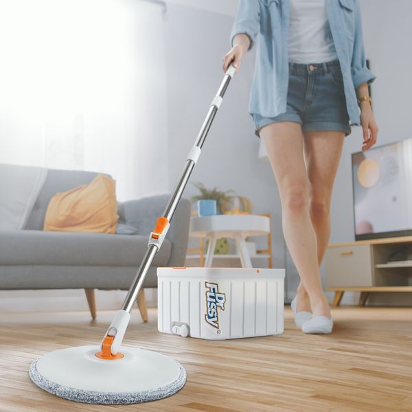 Magic Spin Mop Bucket Set Microfibre Floor Clean Water Sewage Separation 2 Mop Pads Wet Dry Use