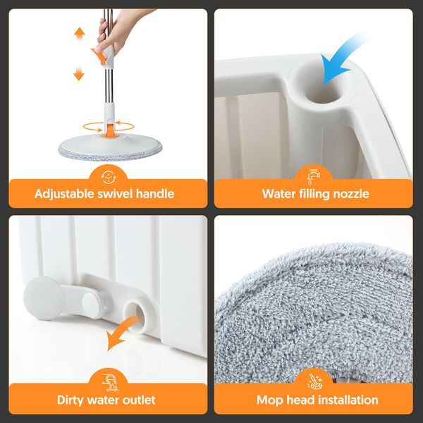 Magic Spin Mop Bucket Set Microfibre Floor Clean Water Sewage Separation 2 Mop Pads Wet Dry Use