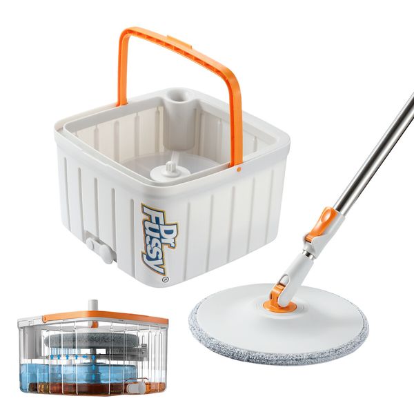 Magic Spin Mop Bucket Set Microfibre Floor Clean Water Sewage Separation 2 Mop Pads Wet Dry Use