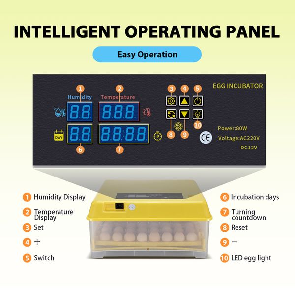 Petscene 48 Eggs Incubator Automatic Turner Hatcher Egg Hatching Incubating Machine Brooder Humidity Temperature Control 