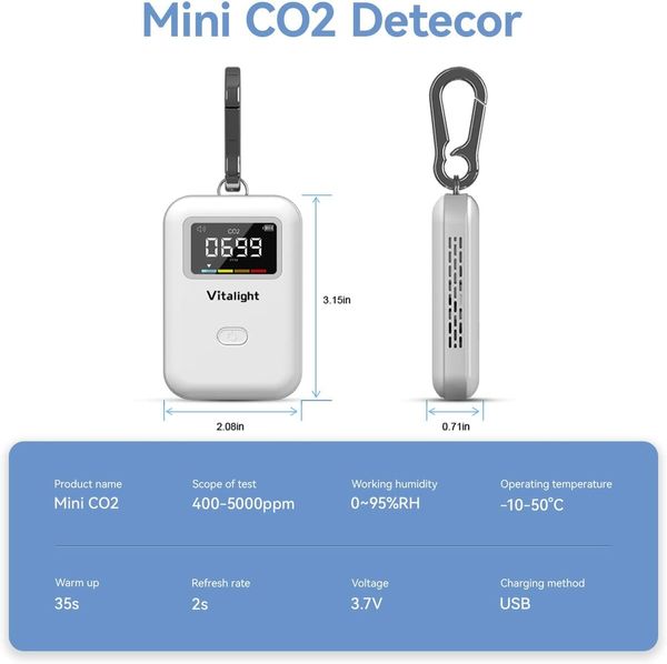 Mini CO2 Detector, Air Quality Monitor, Stylish and Lightweight CO2 Monitor You Can Use Anywhere