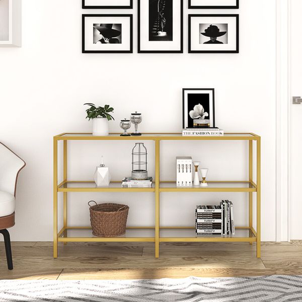 3 Tier Console Table Hallway Sofa Entryway Entrance Display Stand Plant Shelf Living Room Bedroom Furniture Tempered Glass Top